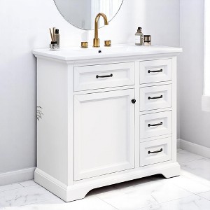 Mshliw 36 Inch Bathroom Vanity with Sink, Freestanding Cabinet with 2 Tip-Out Drawers, Soft Close Door, Ceramic Top - 1 of 4