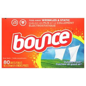 Bounce Dryer Sheets, 80 Sheets, Outdoor Fresh Scent Fabric Softener Sheets, Reduces Static, Softens and Fights Wrinkles - 1 of 4