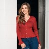 Women's Burgundy Ribbed Knit V-Neck Long Sleeve Ruffle Trim Cardigan - Cupshe - 2 of 4