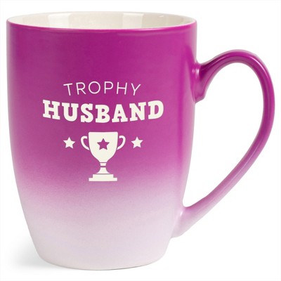 Elanze Designs Trophy Husband Two Toned Ombre Matte Pink and White 12 ounce Ceramic Stoneware Coffee Cup Mug