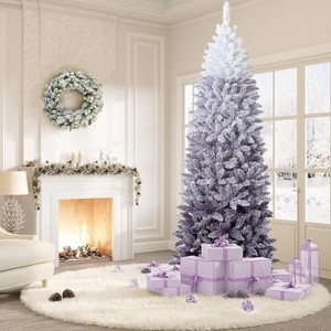 Pencil Christmas Tree, Slim Artificial Xmas Tree with Snow Flocked Branches, Skinny Pink Gradient Christmas Decoration for Home & Office - 1 of 4