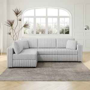 106.3'' Acrylic Imitation Rabbit Plush L-Shaped Sectional 4-Person Sofa with Built-In Storage and Matching Throw Pillows - 1 of 4
