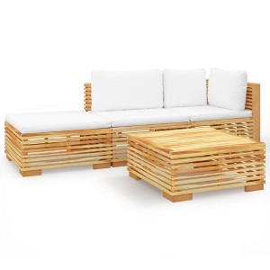 vidaXL Garden Lounge Set Cream white, Natural Teak - 1 of 4