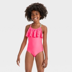 Girls' Sunny Palm Tree One Piece Swimsuit - Cat & Jack™ - 1 of 3