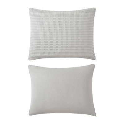 Grey Waffle Textured Queen Duvet Cover Set with Shams