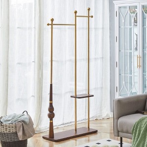 PAGED 70" Industrial Coat Rack - Solid Wood & Stainless Steel Double Layer Storage for Coats, Hats & Shoes - 1 of 4