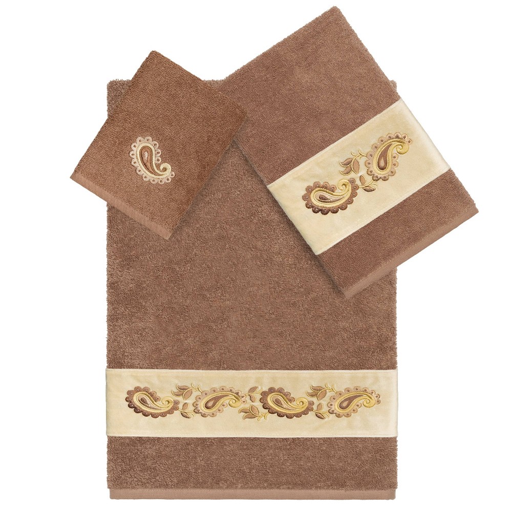 Photos - Towel 3pc Mackenzie Design Embellished Assorted Bath  Set Latte - Linum Hom