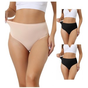 Allegra K Women's High-Waisted Tummy Control Stretch T-back Breathable Comfortable Thongs 3 Packs - 1 of 4