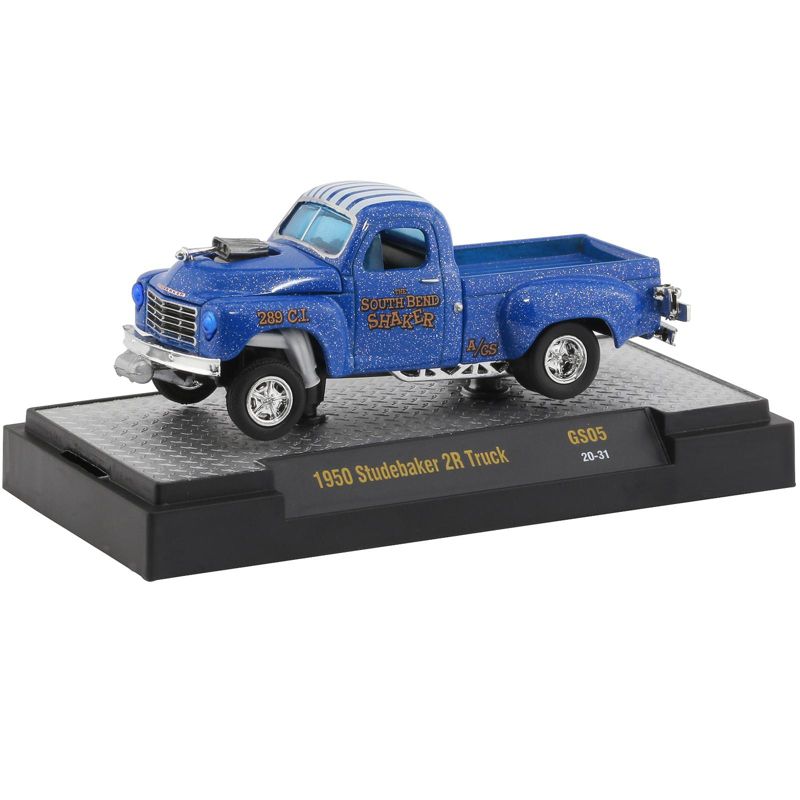 1950 Studebaker 2R Pickup Truck "The South Bend Shaker" Blue Heavy Metallic with White Stripes Ltd Ed 4400 pcs 1/64 Diecast Model Car by M2 Machines, 2 of 4