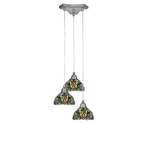 Toltec Lighting Europa 3 - Light Pendant in  Brushed Nickel with 7" Kaleidoscope Art Glass Shade - 1 of 1