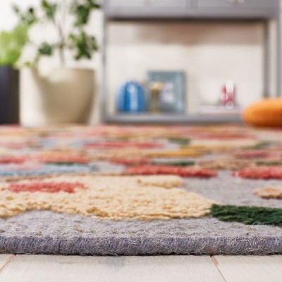 Grey and Pink Floral Wool Hand-Knotted 8' x 10' Area Rug