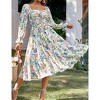 Women's Square Neck Floral Midi Dress Casual Ruffle Long Sleeve Party Dresses - 3 of 4