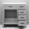 36" Bathroom Vanity with Ceramic Sink Top, Soft-Close Doors, 3 Drawers, Solid Wood Freestanding Cabinet for Modern Bathrooms - 3 of 4