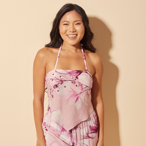 Shade & Shore Women's Floral Handkerchief Smoked Back Cover Up Top - Shade & Shore™ Pink/White XL
