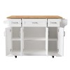 YOOCOZZ 54" Rustic Rolling Kitchen Island with Rubber Wood Drop Leaf, Large Storage Drawers and Cabinets - 2 of 4