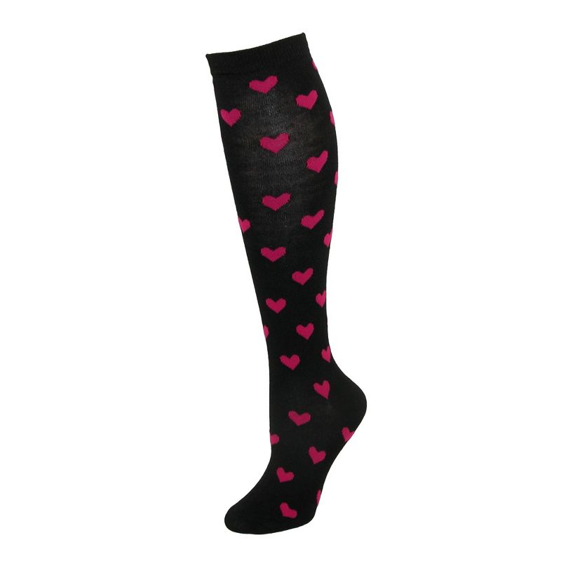 CTM Women's Heart Print Knee High Socks, 1 of 2