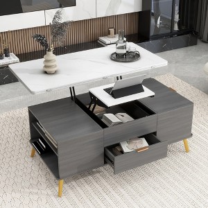 42"W Lift-Top Coffee Table Cocktail Table Center Table Multi Functional Table Dining Table with Drawers, Gray+Marbling White-ModernLuxe - 1 of 4