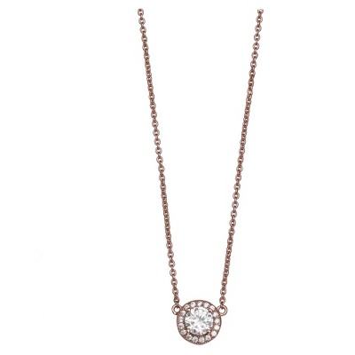 Women's Statement Necklace with Round Cubic Zirconia in Rose Gold over Sterling Silver - Rose (18")