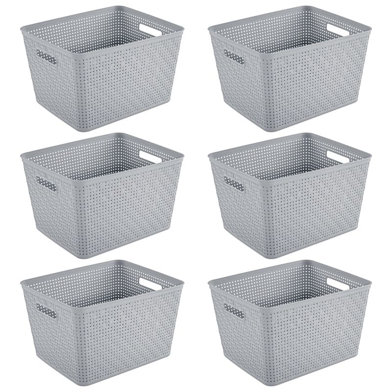 Sterilite 14"Lx8"H Rectangular Weave Pattern Tall Basket w/Handles for Bathroom, Laundry Room, Pantry, & Closet Storage Organization, Cement (6 Pack), 1 of 7