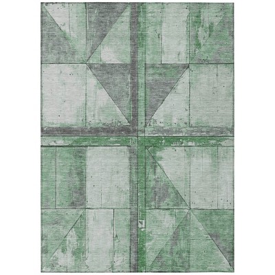 Green And Gray Geometric Washable Indoor Outdoor Area Rug