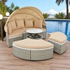 Outdoor Round Daybed with Retractable Canopy,Adjustable Table,Wicker Sectional Sofa with Cushions & Pillows,Patio Lounge Set-Gray - 3 of 4