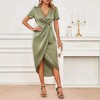 Coolmee Women's Wrap V Neck Short Sleeve Satin Midi Dress Split Hem Ruched Cocktail Party Wedding Guest Dresses - 2 of 4