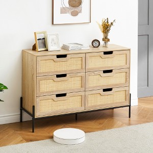 Modern Farmhouse Wood Storage Cabinet with Metal Handles, Drawer Rattan Dresser,Chest of Drawers Closet Organizers for Bedroom,Living Room - 1 of 4