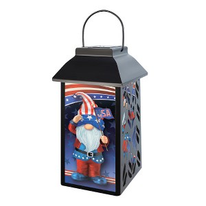 Briarwood Lane Everyday Lantern 12" x 6" x 6" Patriotic Gnomes Solar Lantern - 1 of 4