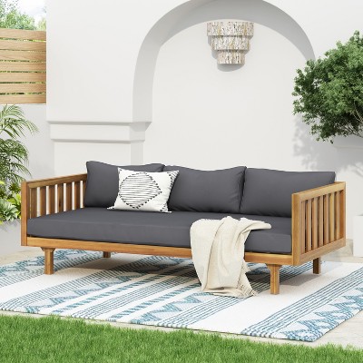 Outdoor 3-Seater Sofa Patio Daybed with Armrests & Water-Resistant Cushions, Acacia Wood Frame Sofa Couch - ModernLuxe