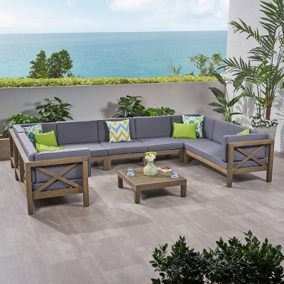 8pc Brava Acacia Sectional Patio Sofa Set -Gray Christopher Knight Home