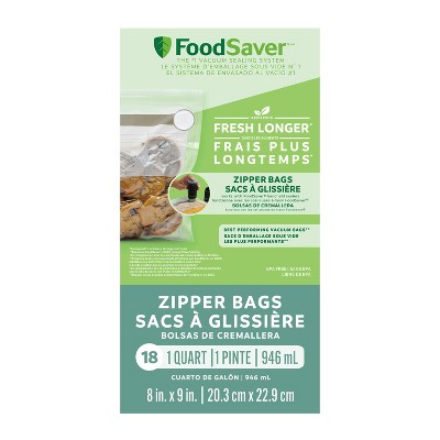 FoodSaver 18ct Quart Zipper Bags for Use with FoodSaver Handheld Vacuum Sealer