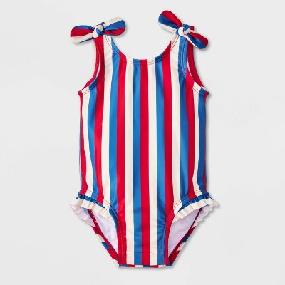 Baby Girls' Striped One Piece Swimsuit - Cat & Jack™ Red/White/Blue