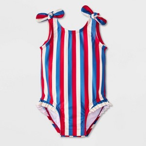 Baby Girls' Striped One Piece Swimsuit - Cat & Jack™ Red/White/Blue - 1 of 4