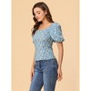 Allegra K Women's Puff Sleeve Square Neck Peasant Floral Blouse - 3 of 4