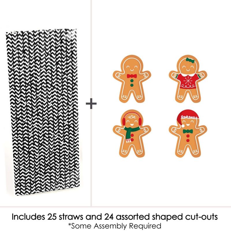 Big Dot of Happiness Gingerbread Christmas - Paper Straw Decor - Gingerbread Man Holiday Party Striped Decorative Straws - Set of 24, 3 of 7