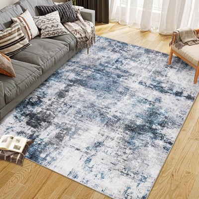 Area Rug Washable Non-Slip Lightweight Floral Vintage Distress Print Rug for Living Room