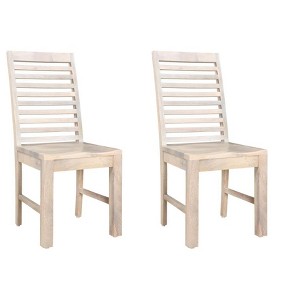 HomeRoots Set of Two White Wood Ladder Back Dining Side Chairs - 1 of 4