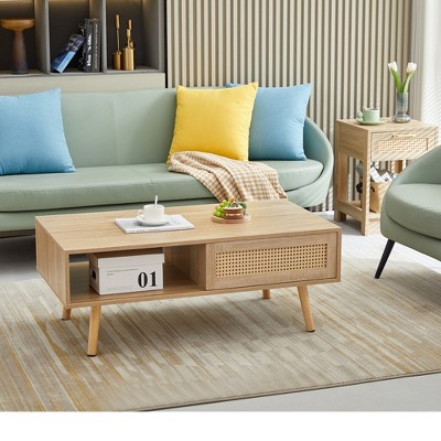 VYNXARIA 55.12" White Rattan TV Cabinet with Double Sliding Doors ¨C Modern Storage Console