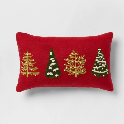 Embroidered Tree Lumbar Christmas Throw Pillow Red - Threshold™