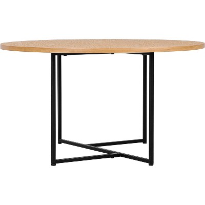 Natural Round Wood and Metal Coffee Table with Black Base