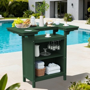 Hyleory Outdoor HDPE Bar Table with Storage Shelves and Glass Holder – Weather-Resistant Patio Entertainment Station - 1 of 4