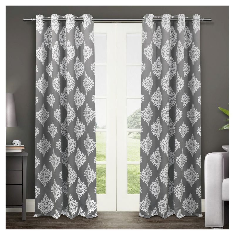 Set of 2 / Pair Medallion Blackout Thermal Grommet Top Window Curtain Panels Exclusive Home, 1 of 8