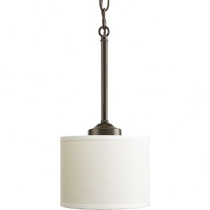 Progress Lighting, Inspire Collection, 1-Light Mini-Pendant, Antique Bronze, Off-White Linen Fabric Shade - 1 of 3