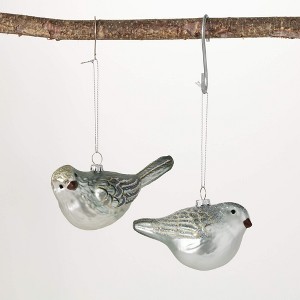 2.75"H and 3"H Sullivans Glass Bird Ornament - Set of 2  White Christmas Ornaments - 1 of 2