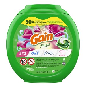 Gain Flings Laundry Detergent Pacs, 76 Count, Spring Daydream Scent, 3 in 1 HE Detergent Pacs with Oxi Boost and Febreeze - 1 of 4