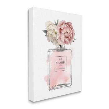 Stupell Industries Vintage Soft Flowers in Pink Fashion Fragrance Bottle Gallery Wrapped Canvas Wall Art, 24 x 30