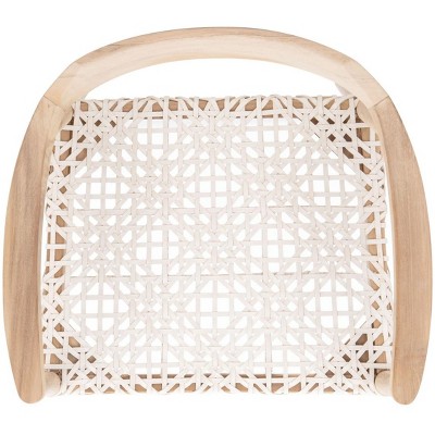 Mid-Century Teak Wood & White Leather Woven Accent Chair