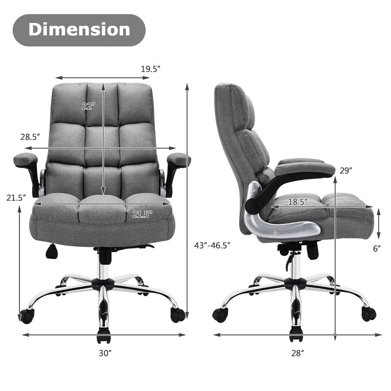 Costway High Back Big & Tall Office Chair Adjustable Swivel w/Flip-up Arm, 3 of 11