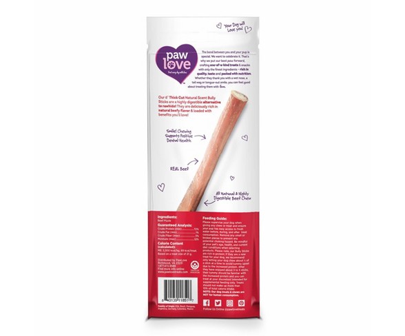 Paw Love 6" Thick Cut Bully Stick Dog Chew - 2pk
