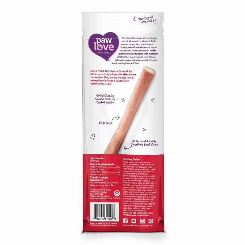 Paw Love 6&#34; Thick Cut Bully Beef Stick Dog Treats - 2pk, 3 of 6